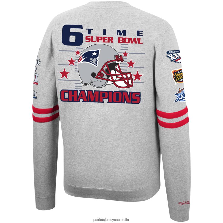 Men Mitchell & Ness Heathered Gray Allover Print Fleece Pullover Sweatshirt ZZ06V2726 Patriots Jersey Clothing