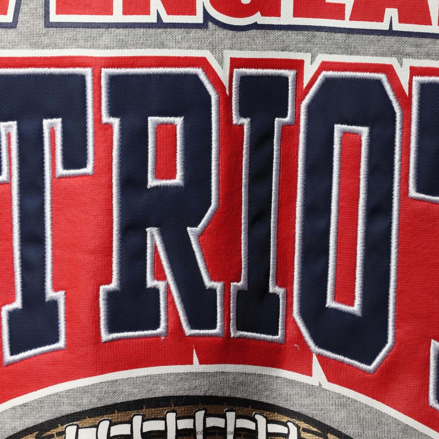 Men Mitchell & Ness Heathered Gray Allover Print Fleece Pullover Sweatshirt ZZ06V2726 Patriots Jersey Clothing