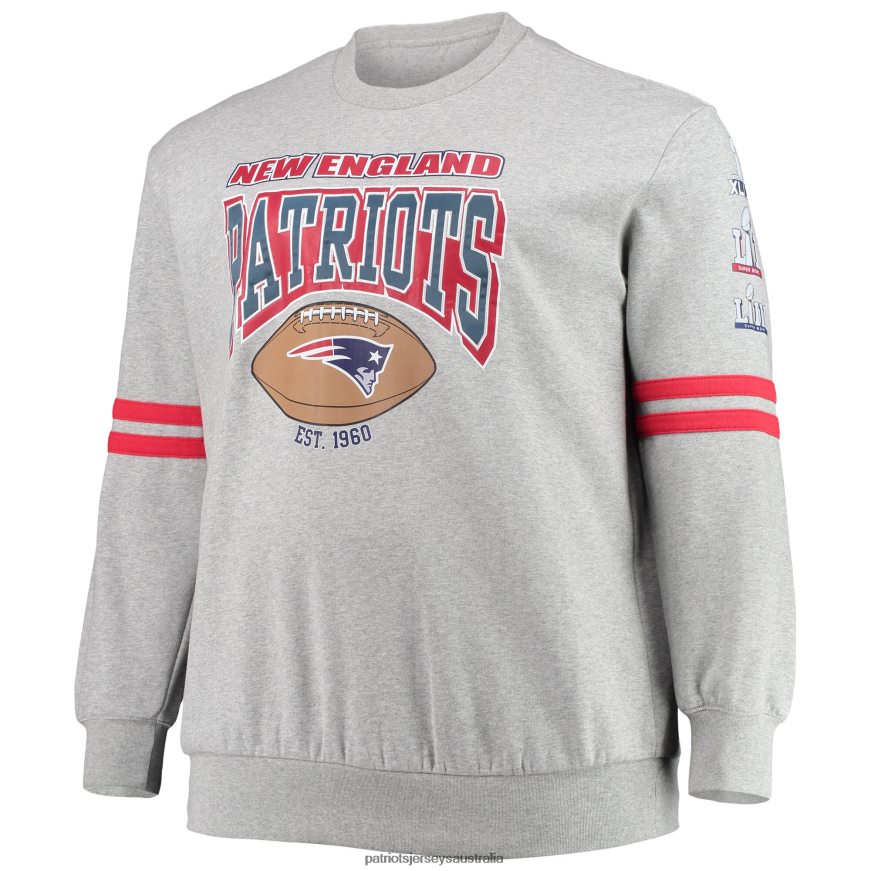 Men Mitchell & Ness Heathered Gray Big & Tall Allover Print Pullover Sweatshirt ZZ06V2689 Patriots Jersey Clothing