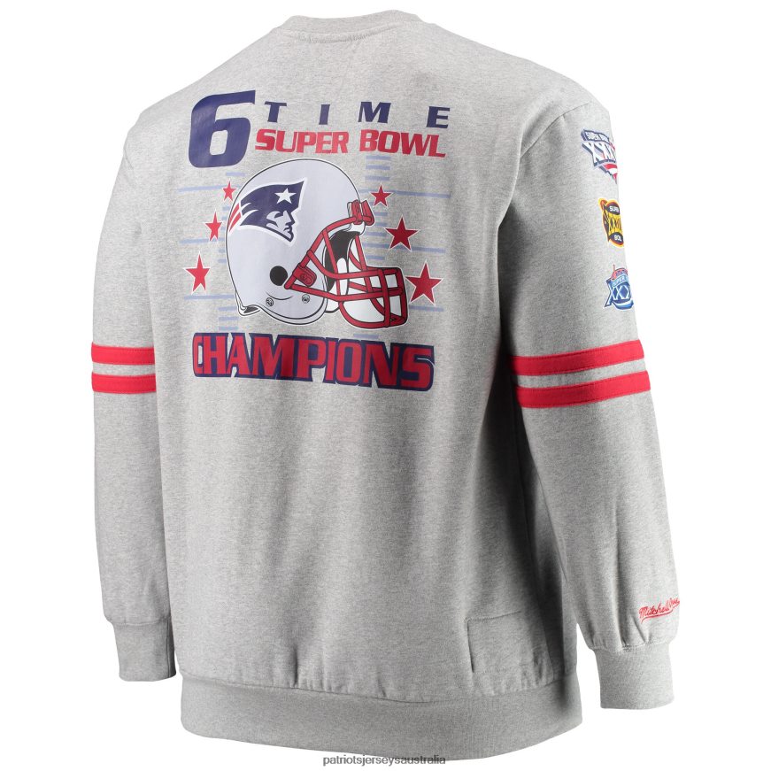 Men Mitchell & Ness Heathered Gray Big & Tall Allover Print Pullover Sweatshirt ZZ06V2689 Patriots Jersey Clothing