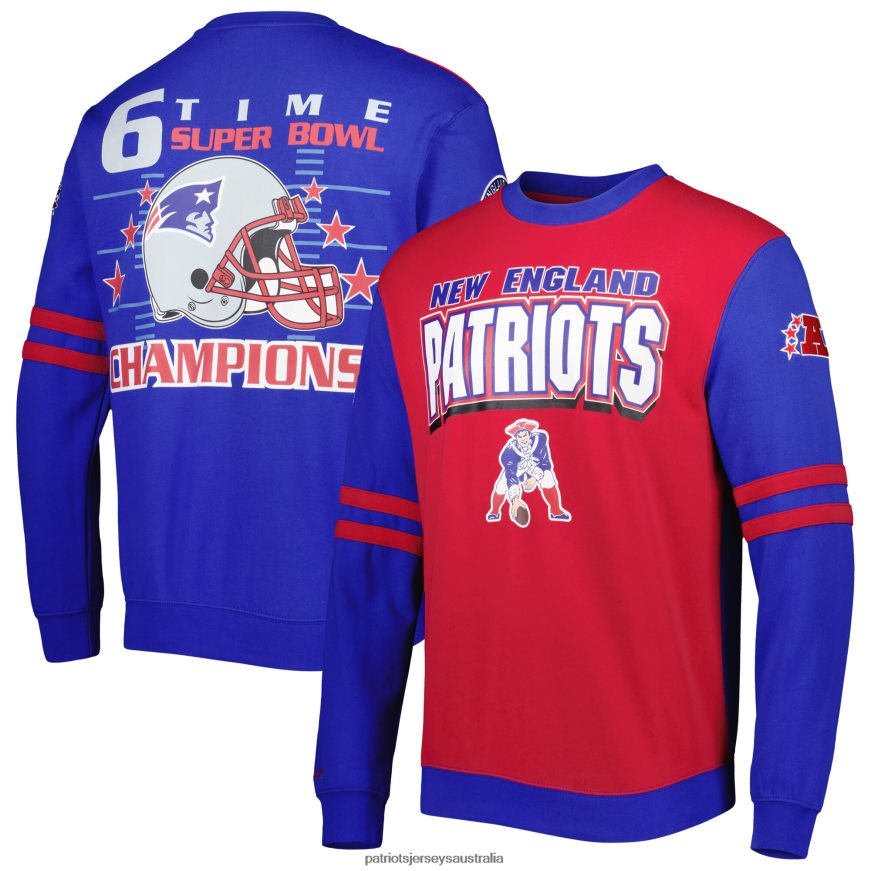 Men Mitchell & Ness Red All Over 2.0 Pullover Sweatshirt ZZ06V2655 Patriots Jersey Clothing