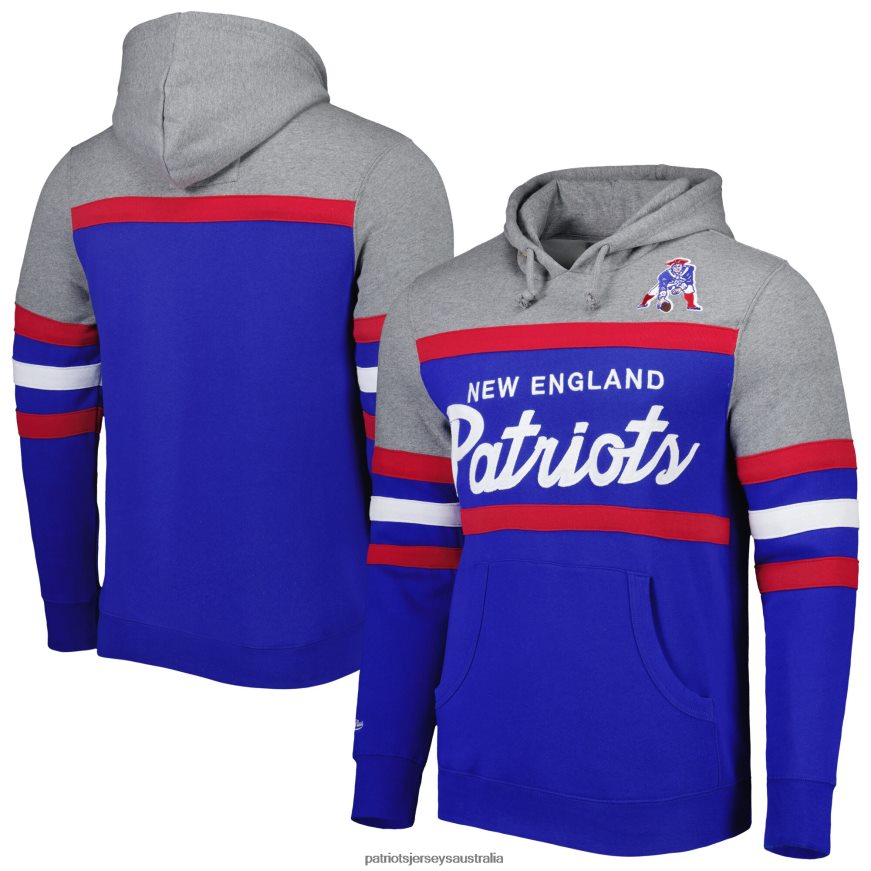 Men Mitchell & Ness Royal/Heathered Gray Head Coach Pullover Hoodie ZZ06V2499 Patriots Jersey Clothing