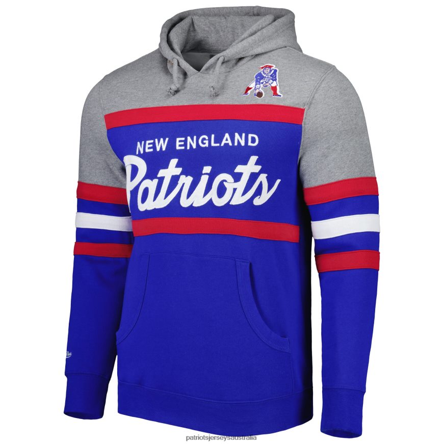 Men Mitchell & Ness Royal/Heathered Gray Head Coach Pullover Hoodie ZZ06V2499 Patriots Jersey Clothing