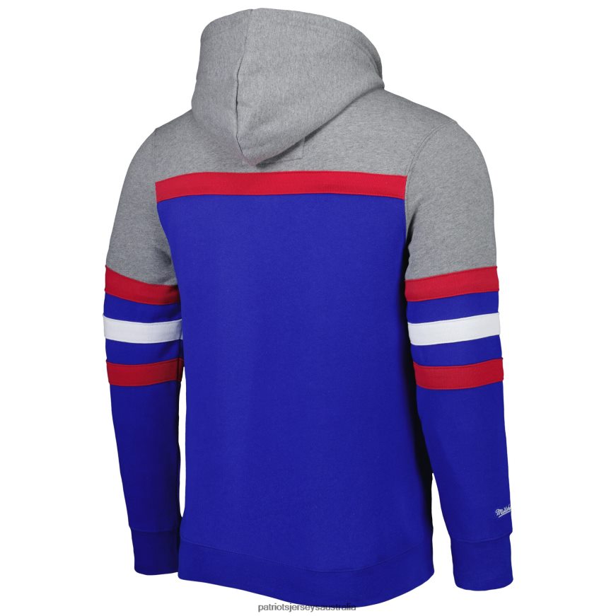 Men Mitchell & Ness Royal/Heathered Gray Head Coach Pullover Hoodie ZZ06V2499 Patriots Jersey Clothing