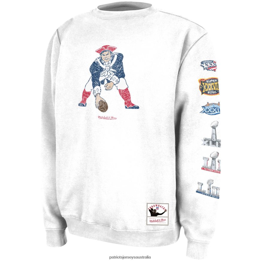 Men Mitchell & Ness White Rings VIP Champions Pullover Sweater ZZ06V2778 Patriots Jersey Clothing