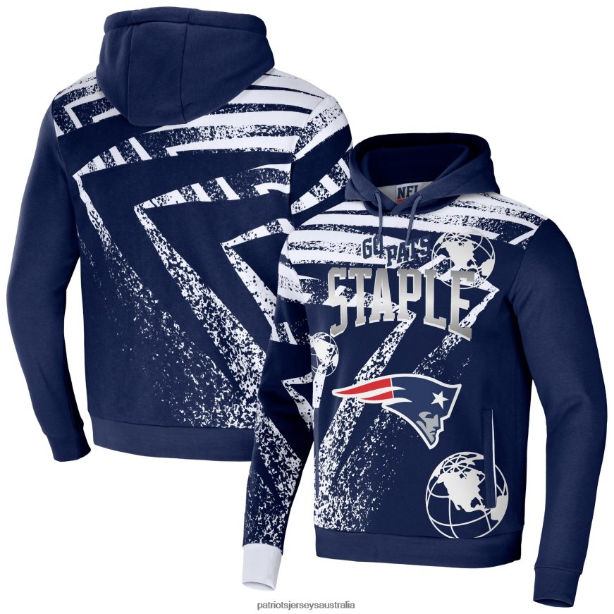 Men NFL x Staple Navy All Over Print Pullover Hoodie ZZ06V2623 Patriots Jersey Clothing