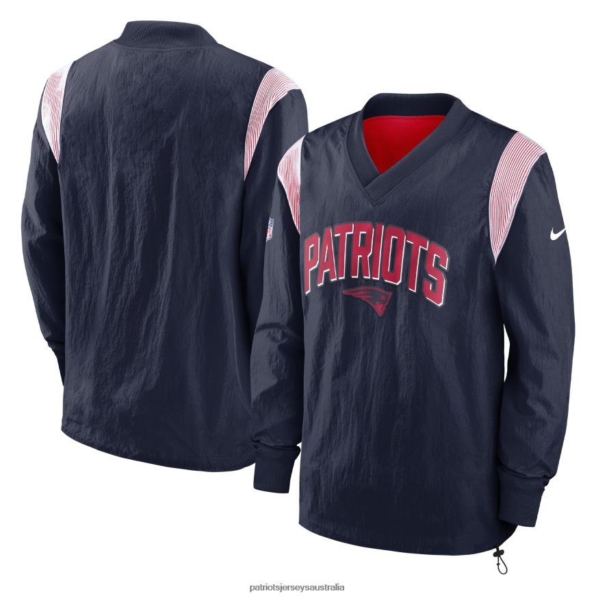Men Nike Navy Sideline Athletic Stack V-Neck Pullover Windshirt Jacket ZZ06V2629 Patriots Jersey Clothing