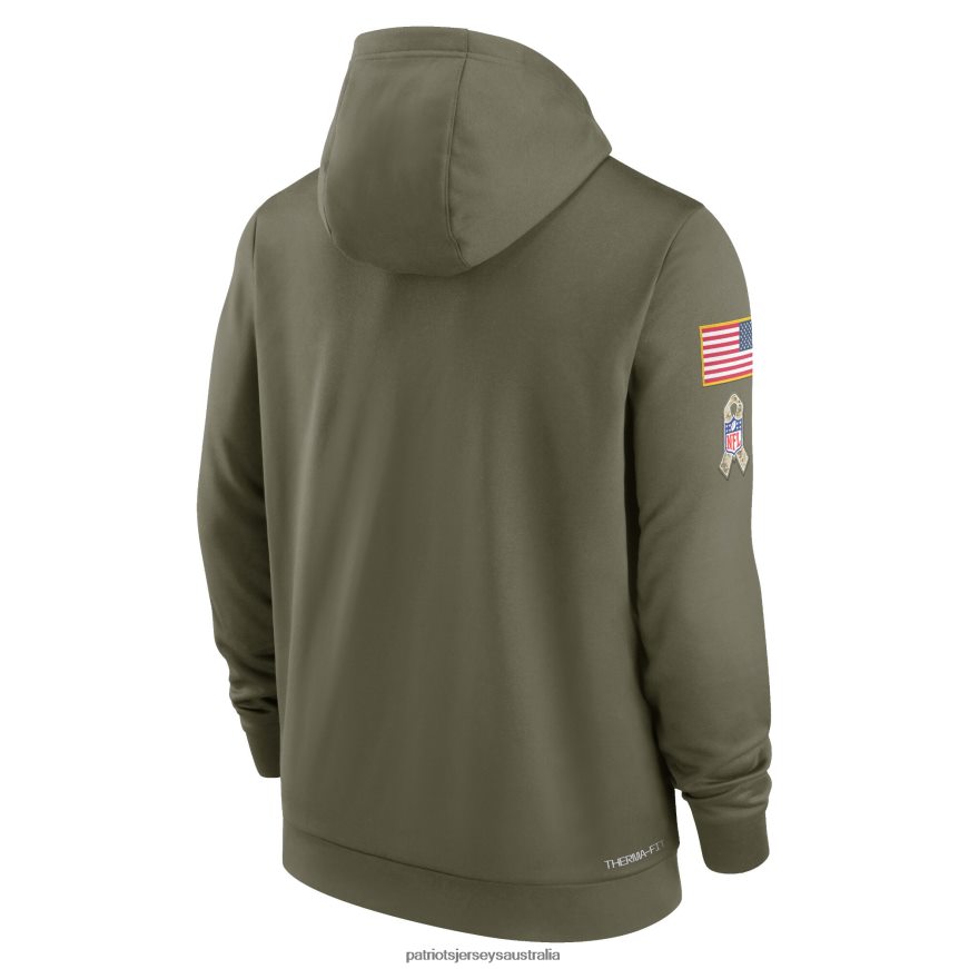 Men Nike Olive 2022 Salute to Service Therma Performance Pullover Hoodie ZZ06V2465 Patriots Jersey Clothing