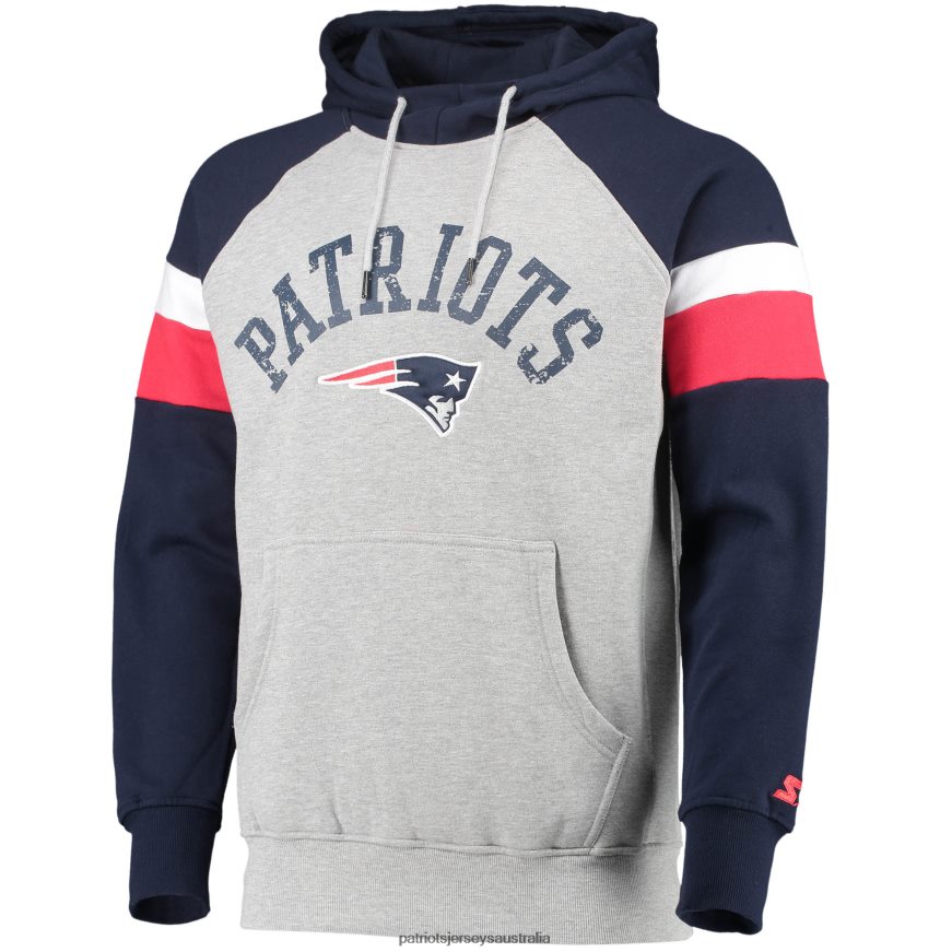 Men Starter Heathered Gray/Navy Home Run Raglan Pullover Hoodie ZZ06V2805 Patriots Jersey Clothing