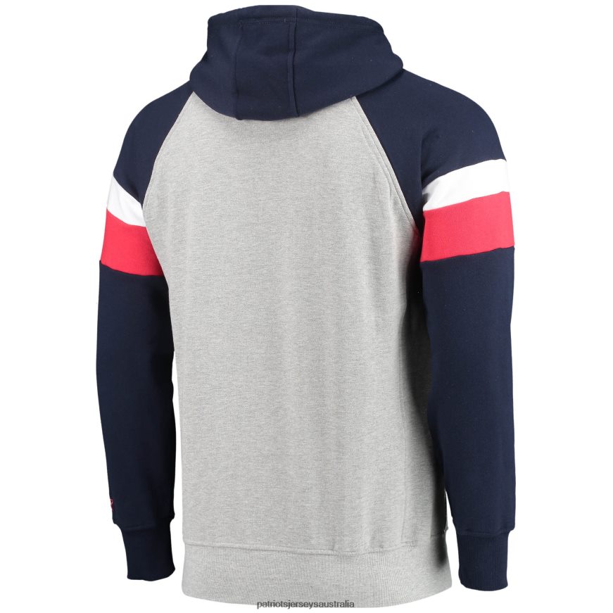 Men Starter Heathered Gray/Navy Home Run Raglan Pullover Hoodie ZZ06V2805 Patriots Jersey Clothing