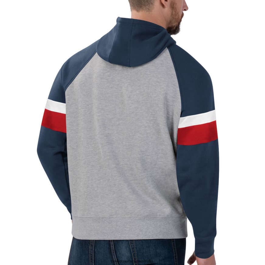 Men Starter Heathered Gray/Navy Home Run Raglan Pullover Hoodie ZZ06V2805 Patriots Jersey Clothing