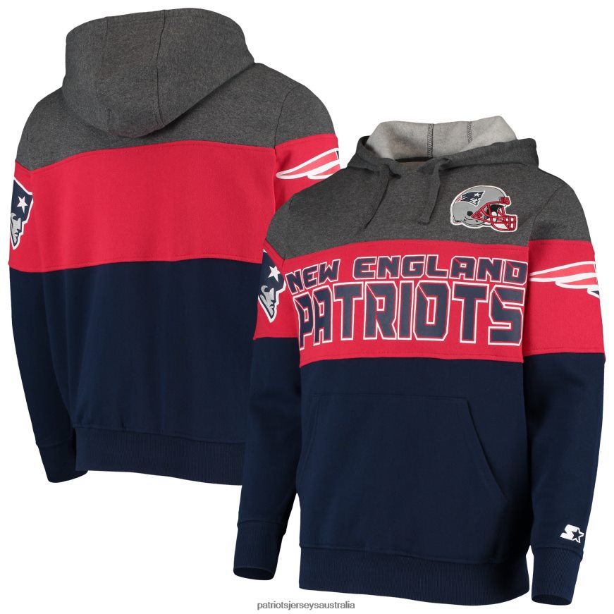 Men Starter Heathered Gray/Red Extreme Fireballer Pullover Hoodie ZZ06V2746 Patriots Jersey Clothing