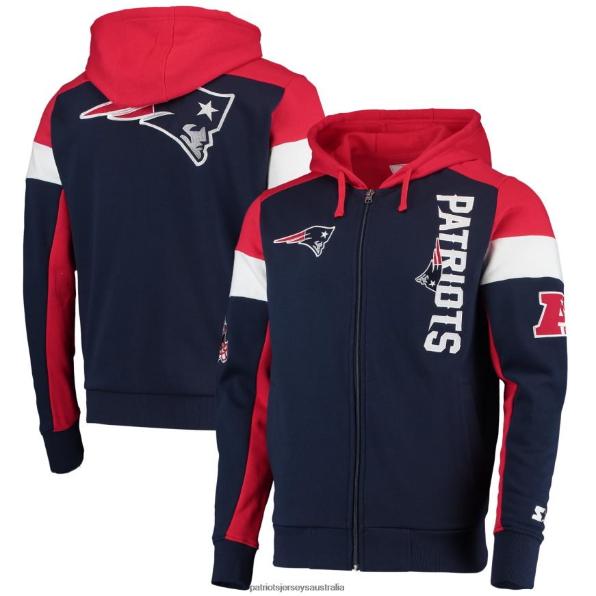 Men Starter Navy/Red Logo Extreme Full-Zip Hoodie ZZ06V2690 Patriots Jersey Clothing