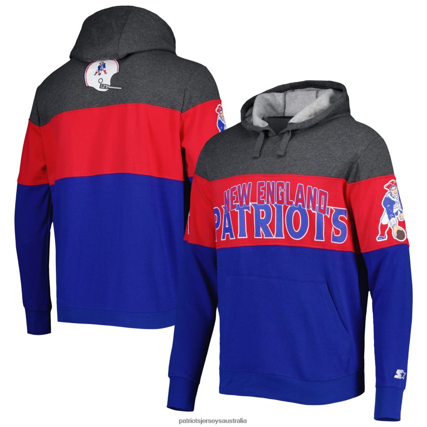 Men Starter Royal/Heather Charcoal Extreme Vintage Logos Pullover Hoodie ZZ06V2654 Patriots Jersey Clothing