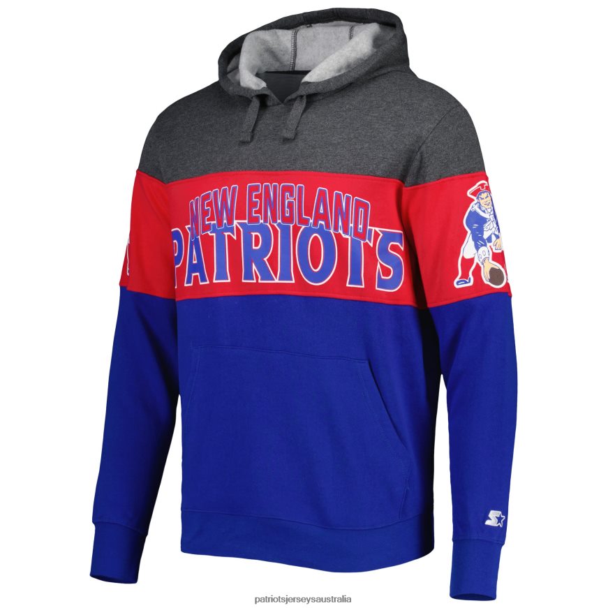 Men Starter Royal/Heather Charcoal Extreme Vintage Logos Pullover Hoodie ZZ06V2654 Patriots Jersey Clothing
