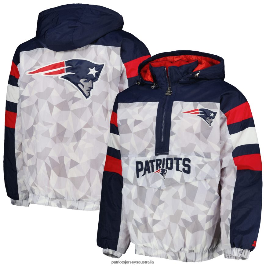 Men Starter White/Navy Thursday Night Gridiron Raglan Half-Zip Hooded Jacket ZZ06V2490 Patriots Jersey Clothing