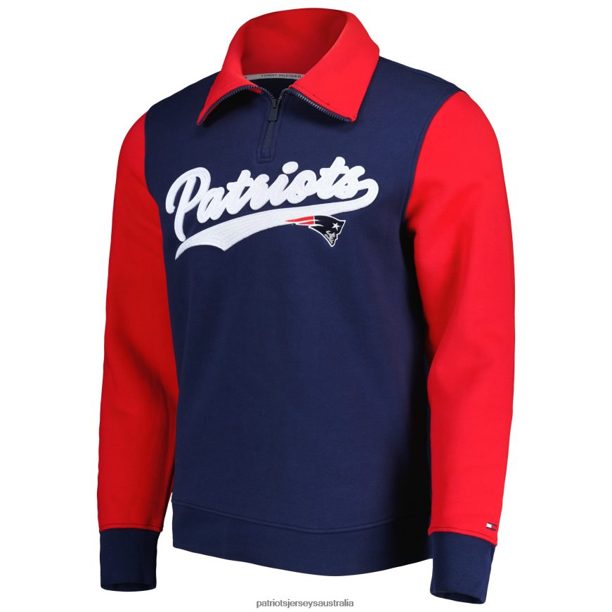Men Tommy Hilfiger Navy/Red Aiden Quarter-Zip Sweatshirt ZZ06V2678 Patriots Jersey Clothing
