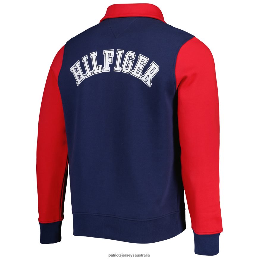 Men Tommy Hilfiger Navy/Red Aiden Quarter-Zip Sweatshirt ZZ06V2678 Patriots Jersey Clothing