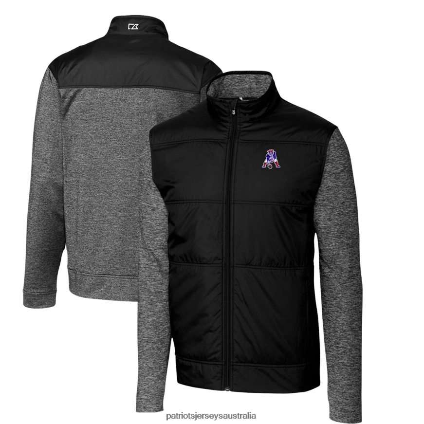 Men Cutter & Buck Black Throwback Logo Big & Tall Stealth Hybrid Quilted Full-Zip Windbreaker Jacket ZZ06V22124 Patriots Jersey Clothing