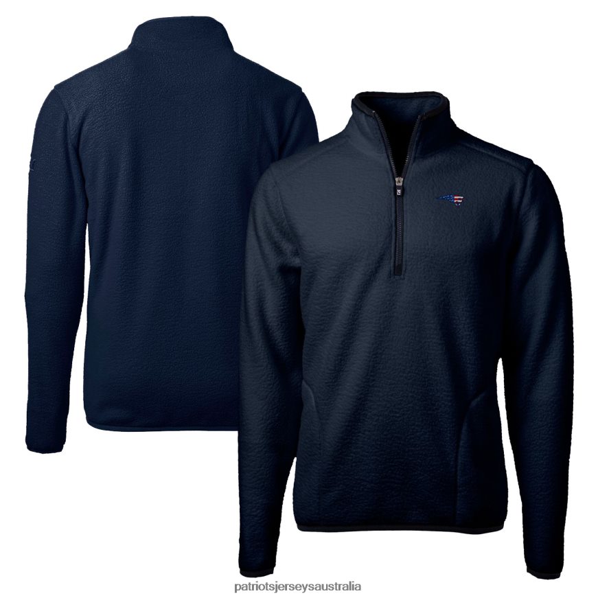 Men Cutter & Buck Navy Big & Tall Team Cascade Eco Sherpa Fleece Quarter-Zip Pullover Jacket ZZ06V22113 Patriots Jersey Clothing