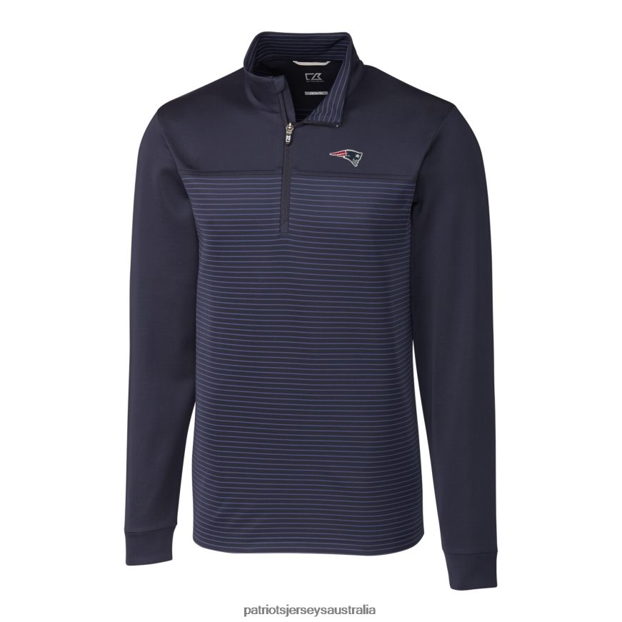 Men Cutter & Buck Navy Big & Tall Traverse Stripe Half-Zip Pullover Jacket ZZ06V22103 Patriots Jersey Clothing