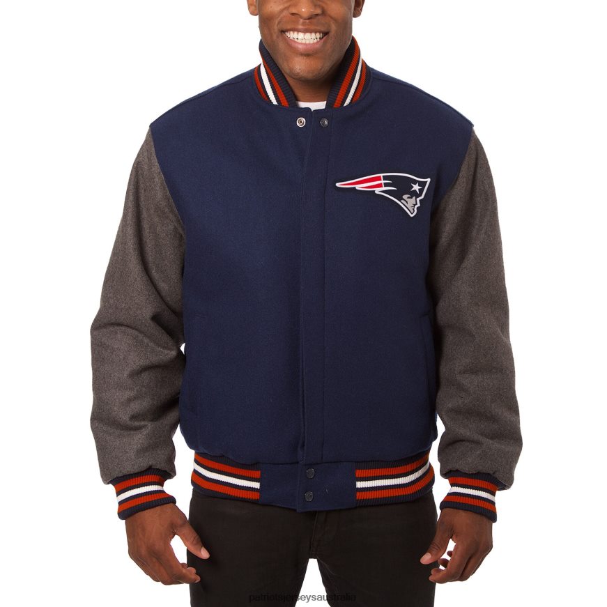 Men JH Design Navy/Gray Big & Tall Wool Full-Snap Jacket ZZ06V22151 Patriots Jersey Clothing