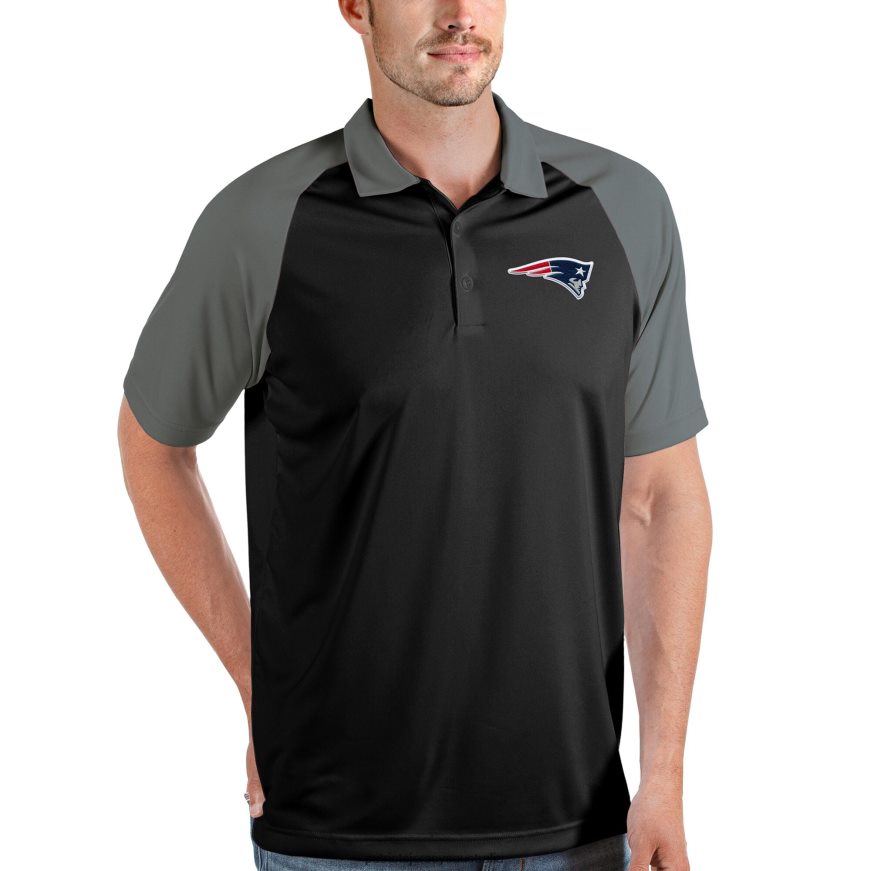 Men Antigua Black/Steel Nova Polo ZZ06V21493 Patriots Jersey Clothing