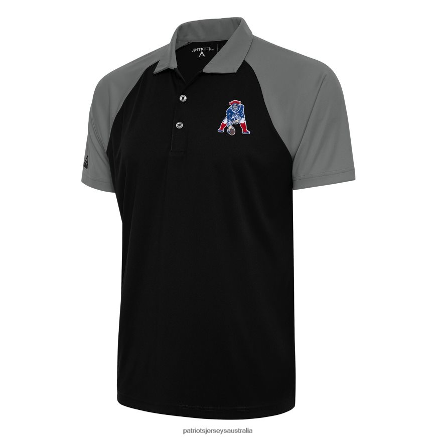 Men Antigua Black/Steel Team Logo Throwback Nova Polo ZZ06V21284 Patriots Jersey Clothing