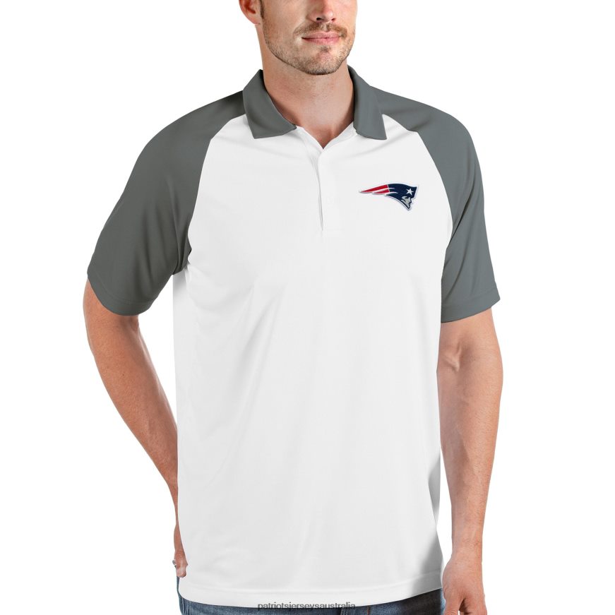 Men Antigua White/Steel Nova Polo ZZ06V21494 Patriots Jersey Clothing