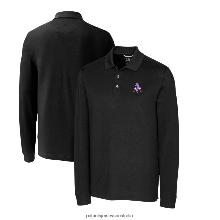 Men Cutter & Buck Black Advantage Tri-Blend Pique Long Sleeve Throwback Polo ZZ06V21529 Patriots Jersey Clothing