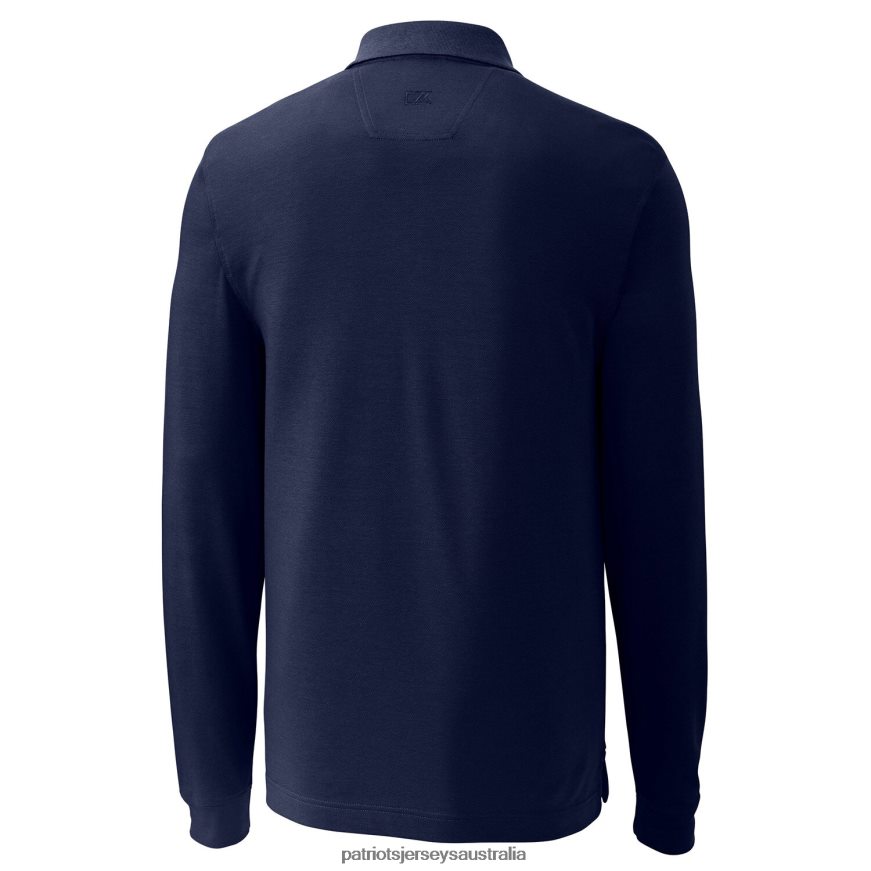 Men Cutter & Buck Navy Advantage Pique Long Sleeve Polo ZZ06V21568 Patriots Jersey Clothing