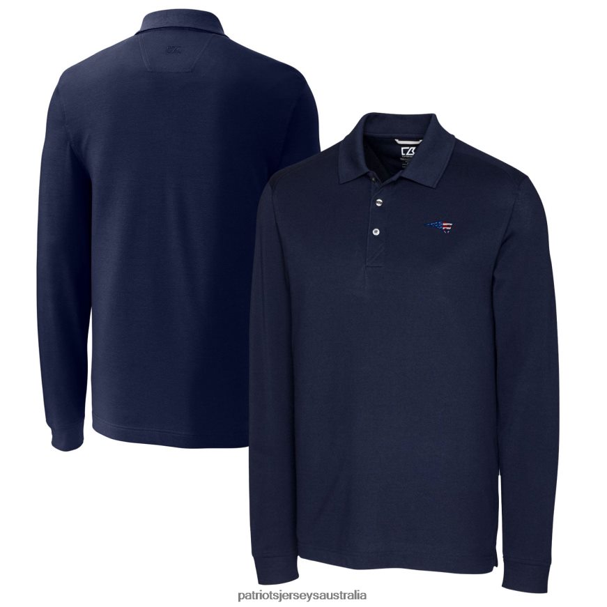 Men Cutter & Buck Navy Big & Tall Advantage Tri-Blend Pique Long Sleeve Polo ZZ06V21473 Patriots Jersey Clothing