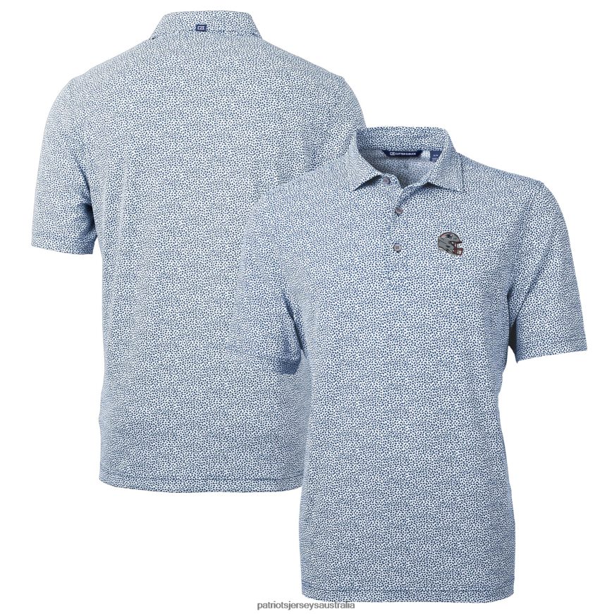 Men Cutter & Buck Navy Helmet Virtue Eco Pique Botanical Print Recycled Polo ZZ06V21298 Patriots Jersey Clothing
