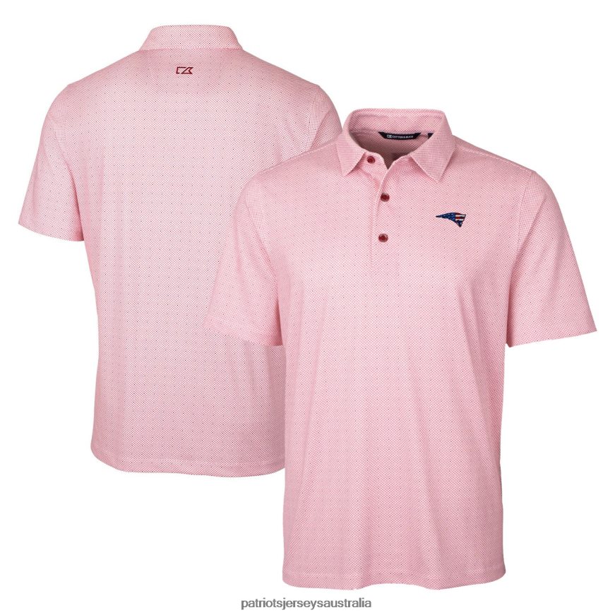 Men Cutter & Buck Red Americana Big & Tall Pike Double Dot Print Stretch Polo ZZ06V21471 Patriots Jersey Clothing