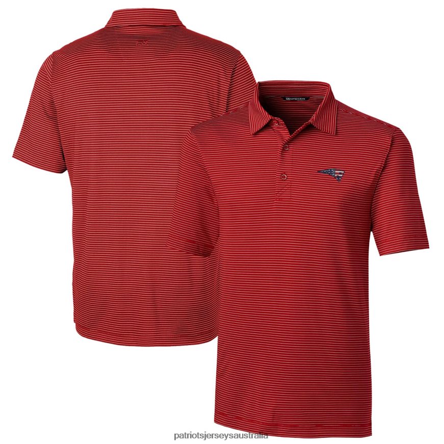 Men Cutter & Buck Red Americana Team Logo Forge Pencil Stripe Polo ZZ06V21399 Patriots Jersey Clothing
