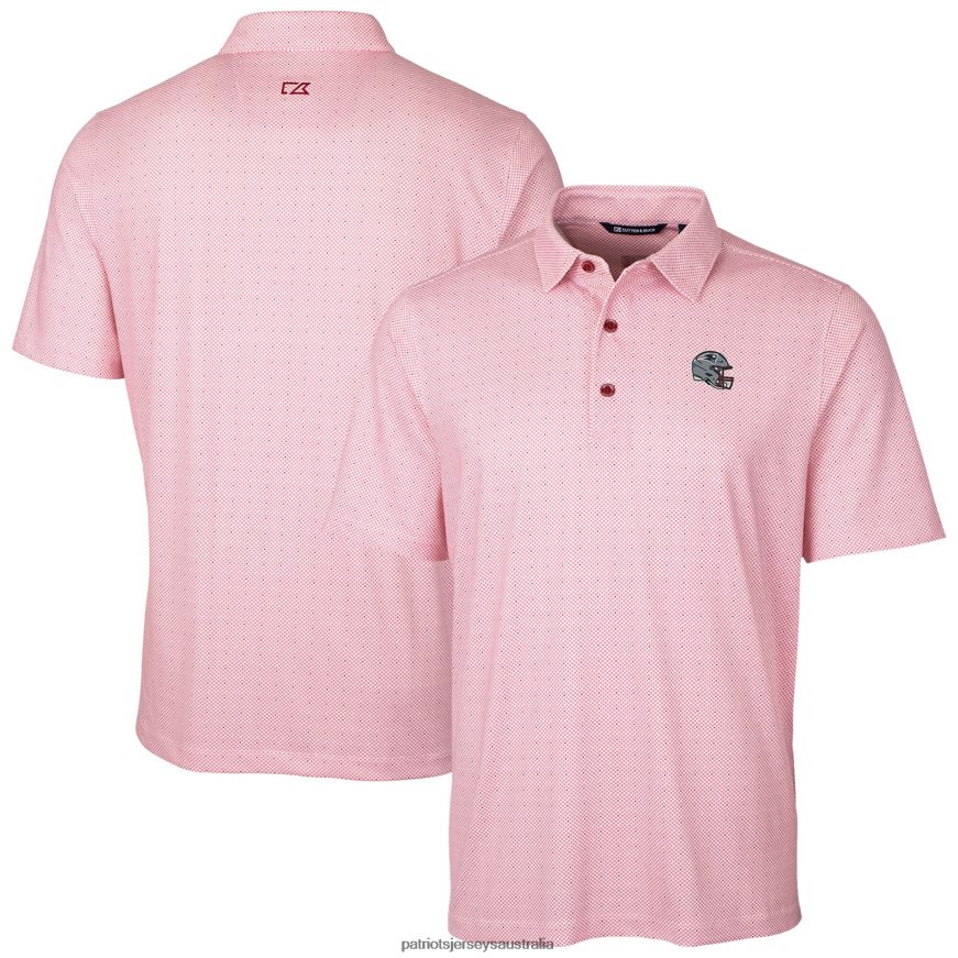 Men Cutter & Buck Red Helmet Pike Double Dot Print Stretch Polo ZZ06V21275 Patriots Jersey Clothing