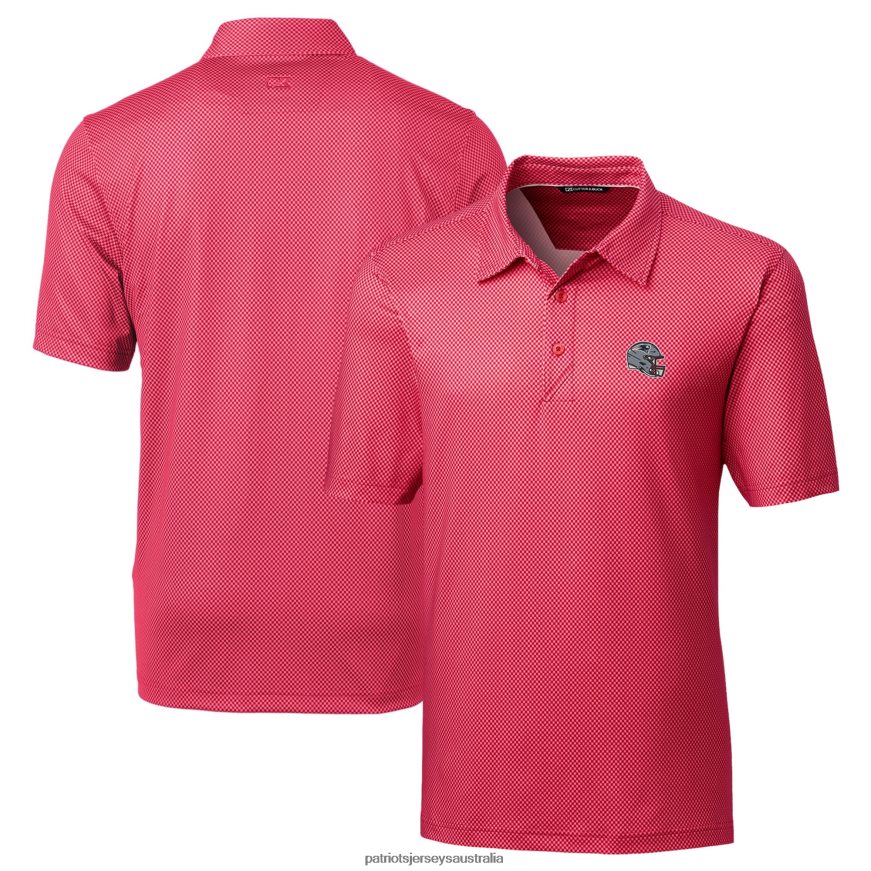Men Cutter & Buck Red Helmet Pike Mini Pennant Print Stretch Polo ZZ06V21357 Patriots Jersey Clothing