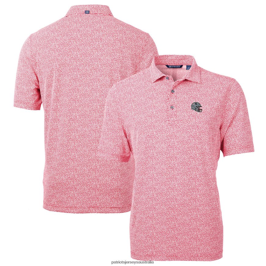 Men Cutter & Buck Red Helmet Virtue Eco Pique Botanical Print Recycled Polo ZZ06V21296 Patriots Jersey Clothing