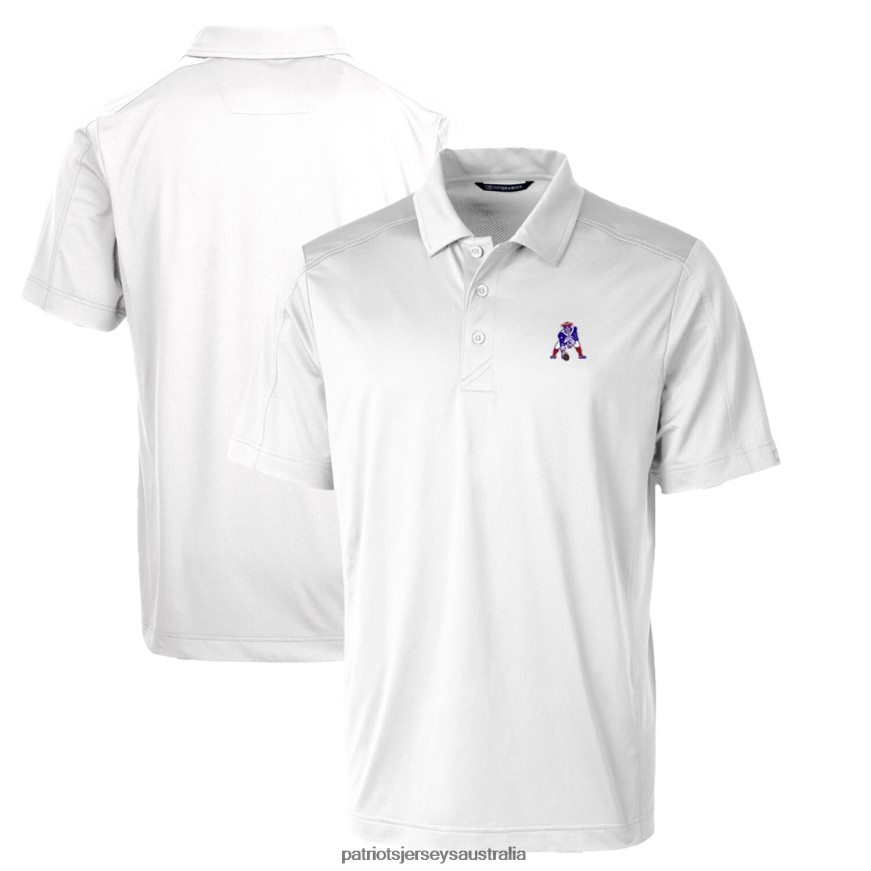 Men Cutter & Buck White Throwback Logo Prospect Textured Stretch Polo ZZ06V21400 Patriots Jersey Clothing