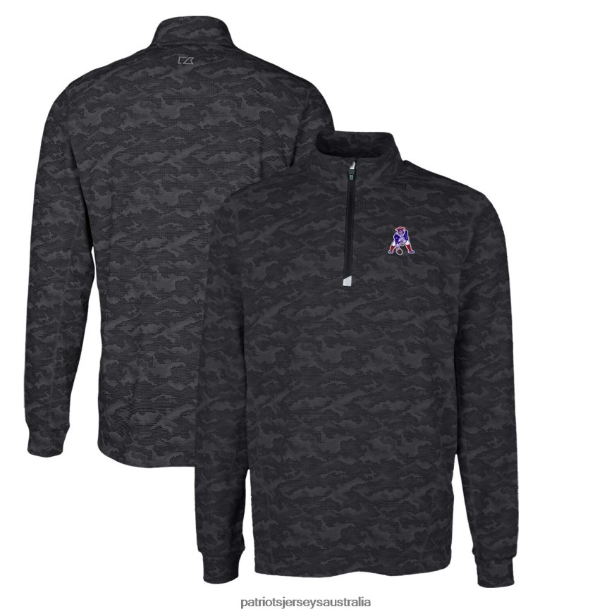 Men Cutter & Buck Black Throwback Logo Big & Tall Traverse Camo Print Stretch Quarter-Zip Pullover Top ZZ06V22116 Patriots Jersey Clothing