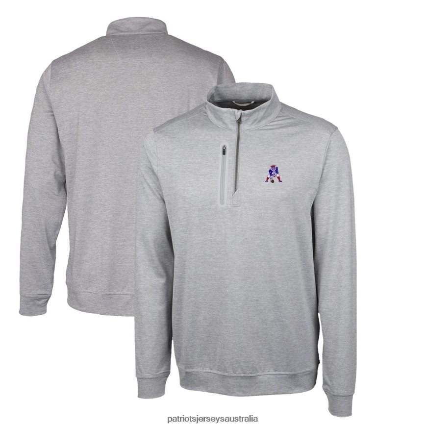 Men Cutter & Buck Gray Stealth Heathered Big & Tall Throwback Logo Quarter-Zip Pullover Top ZZ06V22114 Patriots Jersey Clothing