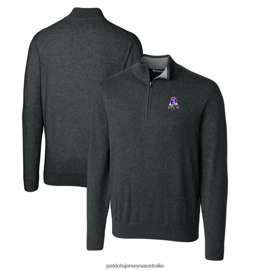 Men Cutter & Buck Heather Charcoal Throwback Logo Lakemont Tri-Blend Big & Tall Quarter-Zip Pullover Sweater ZZ06V22128 Patriots Jersey Clothing