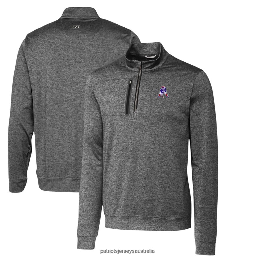 Men Cutter & Buck Steel Stealth Heathered Big & Tall Throwback Logo Quarter-Zip Pullover Top ZZ06V22115 Patriots Jersey Clothing