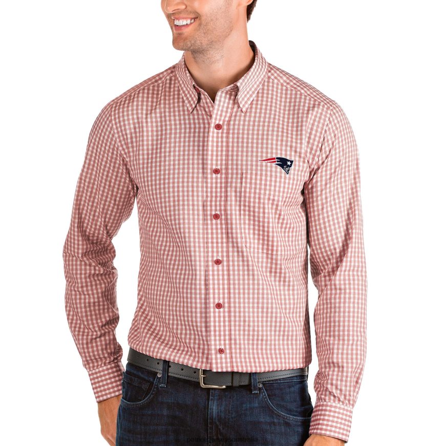 Men Antigua Red/White Structure Long Sleeve Woven Button-Down Shirt ZZ06V21683 Patriots Jersey Clothing