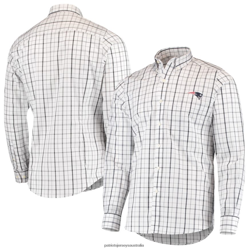 Men Antigua White/Navy Keen Long Sleeve Button-Down Shirt ZZ06V21677 Patriots Jersey Clothing