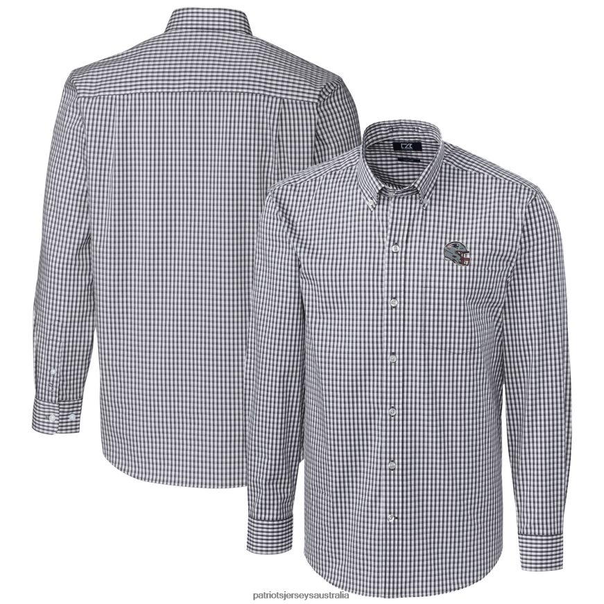 Men Cutter & Buck Charcoal Helmet Easy Care Stretch Gingham Long Sleeve Button-Down Shirt ZZ06V21639 Patriots Jersey Clothing