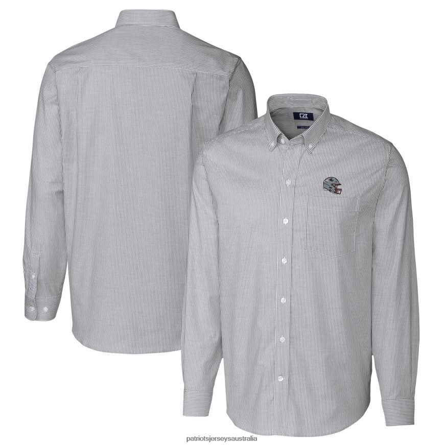 Men Cutter & Buck Charcoal Helmet Stretch Oxford Stripe Long Sleeve Button-Down Shirt ZZ06V21636 Patriots Jersey Clothing