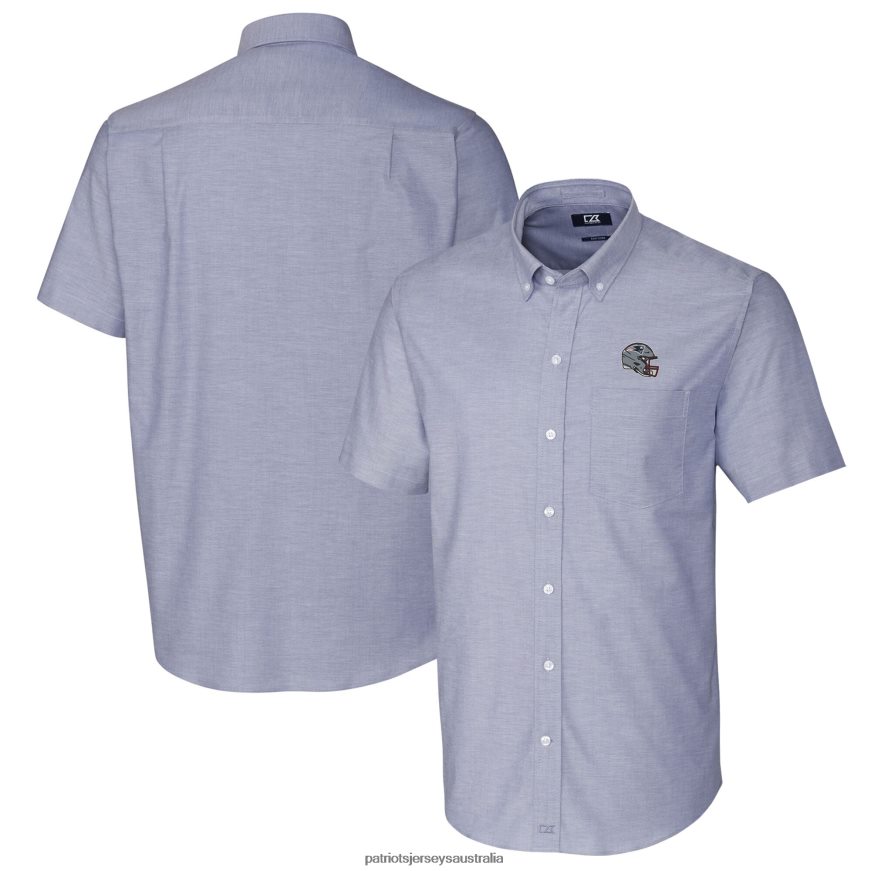 Men Cutter & Buck Light Blue Helmet Short Sleeve Stretch Oxford Button-Down Shirt ZZ06V21630 Patriots Jersey Clothing