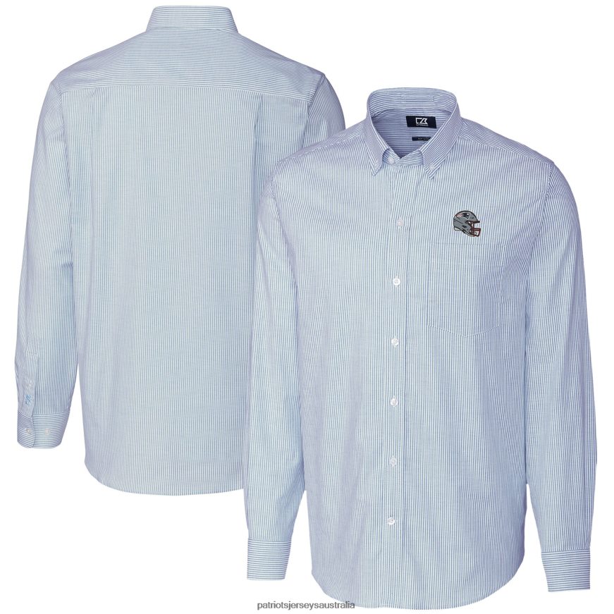 Men Cutter & Buck Light Blue Helmet Stretch Oxford Stripe Long Sleeve Button-Down Shirt ZZ06V21634 Patriots Jersey Clothing