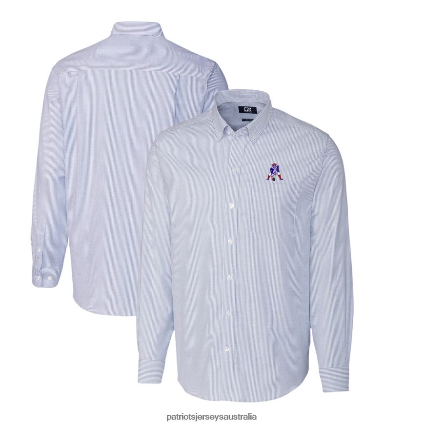 Men Cutter & Buck Powder Blue Throwback Logo Big & Tall Stretch Oxford Stripe Long Sleeve Button Down Shirt ZZ06V21665 Patriots Jersey Clothing